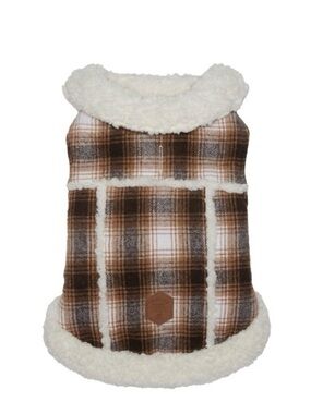 LIKE NEW! Hotel Doggy Pet Coat - Neutral Plaid with Sherpa Lining (size LG)